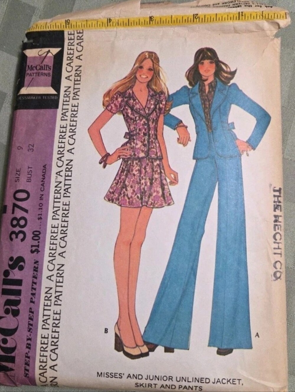 Vintage 1970s McCall’s 3870 Pattern Jacket Skirt Bell Bottom Pants Size 32 CUT